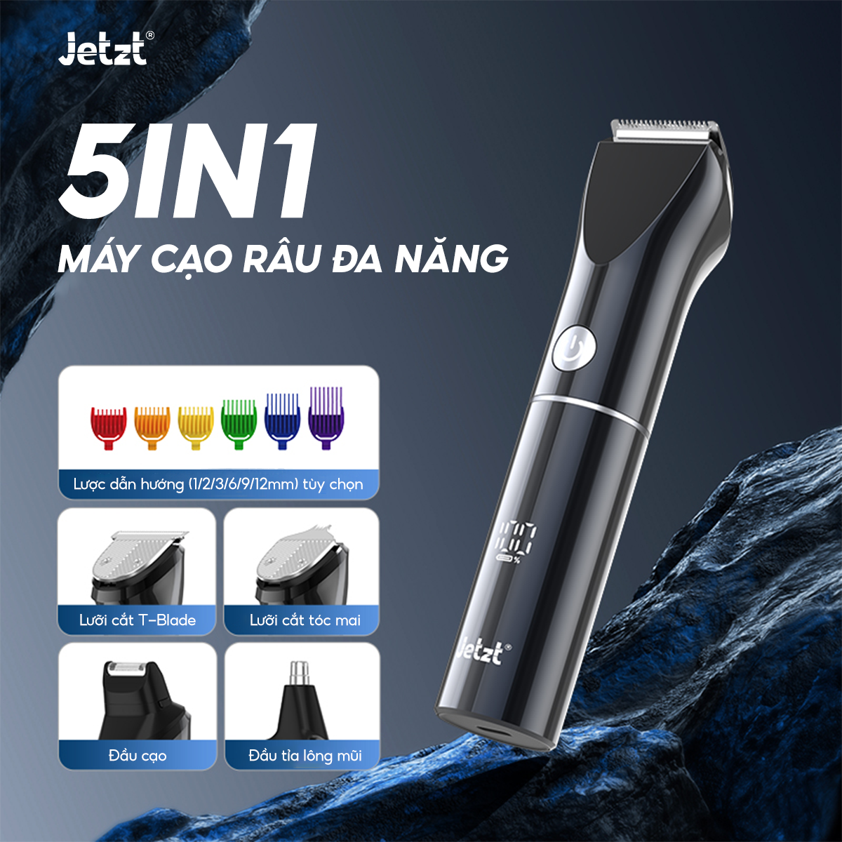 Máy cạo râu đa năng 5in1 Jetzt S80, Tông Đơ, Cạo Râu, Tỉa Lông Mũi tiện lợi, chống nước an toàn