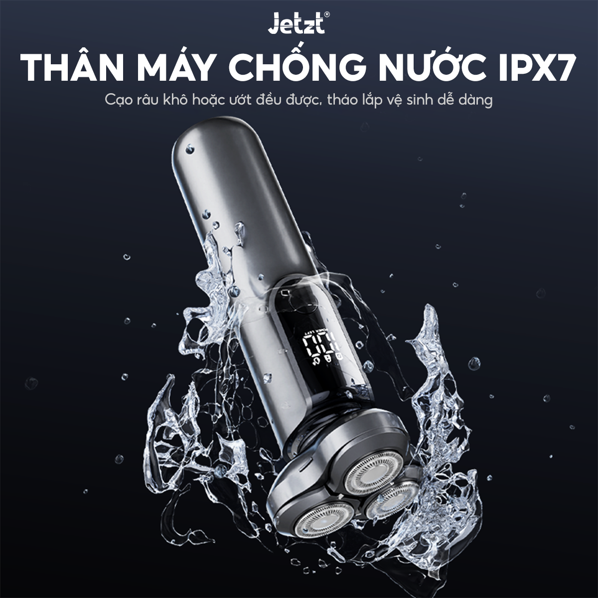 Máy cạo râu Jetzt S90 đa năng 3 lưỡi kép, đầu cạo linh hoạt, chống nước IPX7