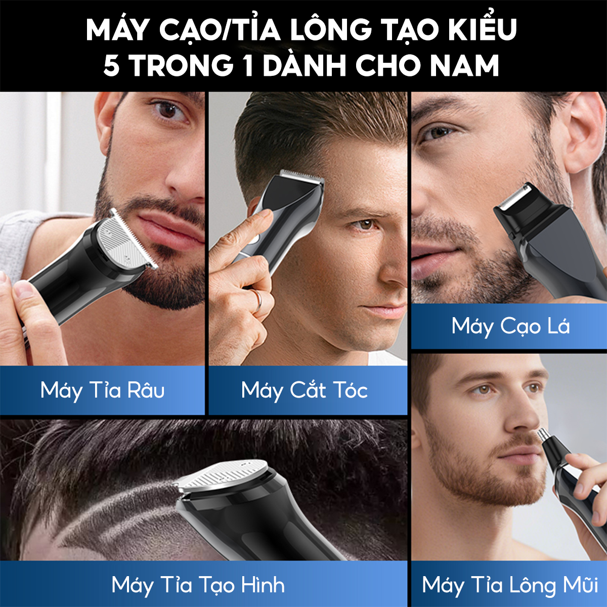 Máy cạo râu đa năng 5in1 Jetzt S80, Tông Đơ, Cạo Râu, Tỉa Lông Mũi tiện lợi, chống nước an toàn