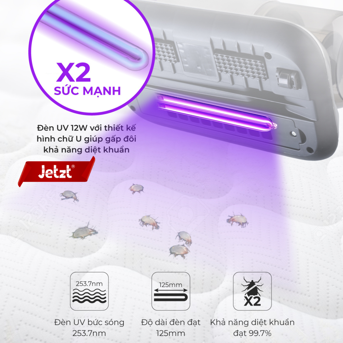 Máy hút bụi giường nệm diệt khuẩn UV Jetzt V10 Pro cầm tay có dây