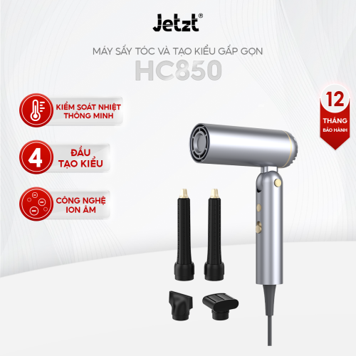 Máy sấy tóc và tạo kiểu gấp gọn Jetzt HC850, đa chức năng, công nghệ ion âm, giảm hư tổn tóc